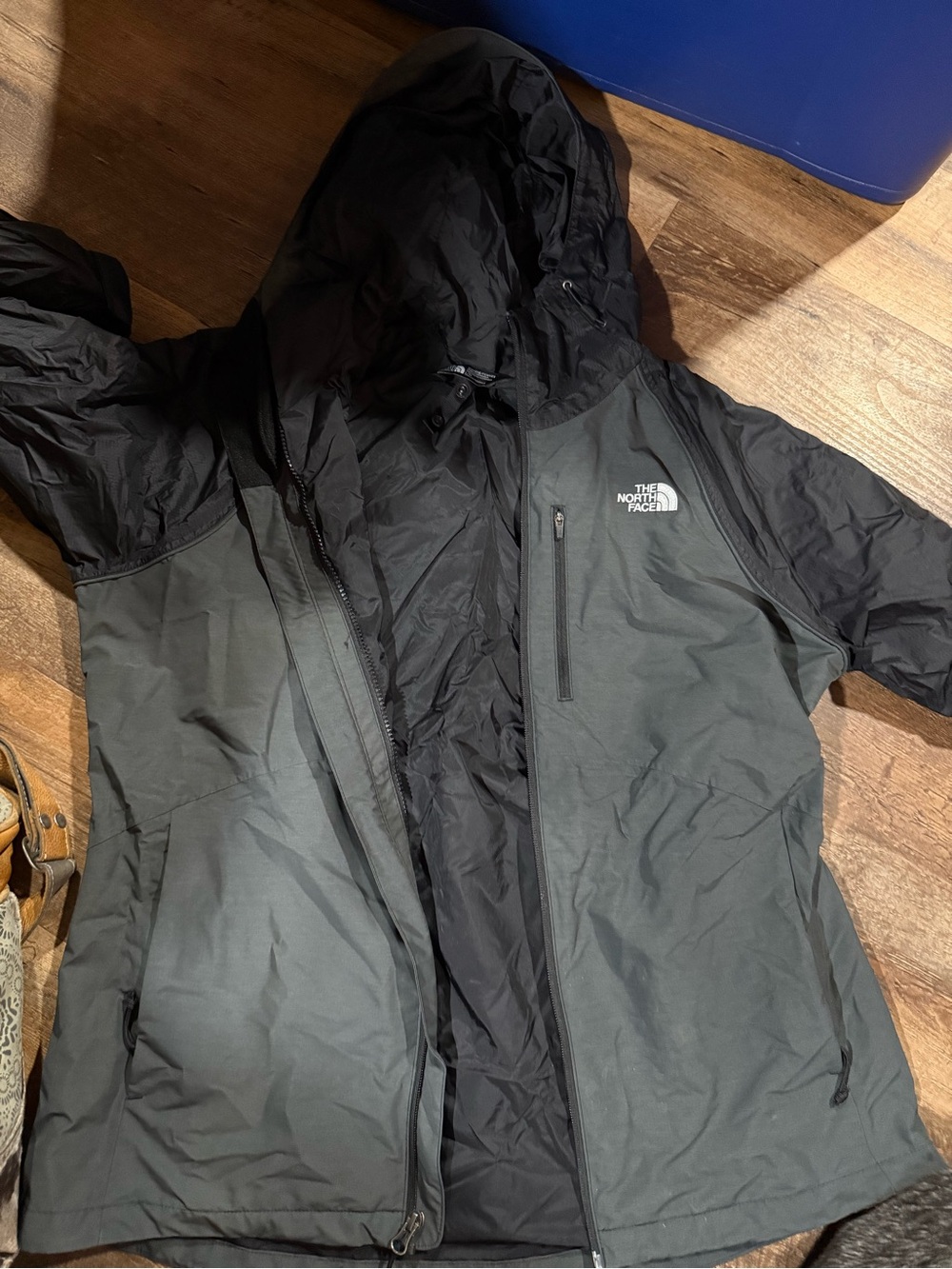 The North Face Black and Gray Hooded Rain Jacket